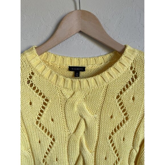 Talbots XS Classic Yellow Cable Pointelle Knit Crewneck Pullover Sweater Spring - Picture 3 of 6